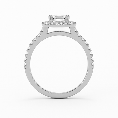 The Juliana Ring – Diamond Halo Solitaire with Pavé Shoulders