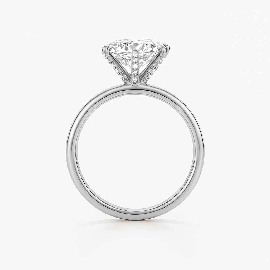 Round Lab Grown Diamond Engagement Ring With Pave Prongs - Ravenna