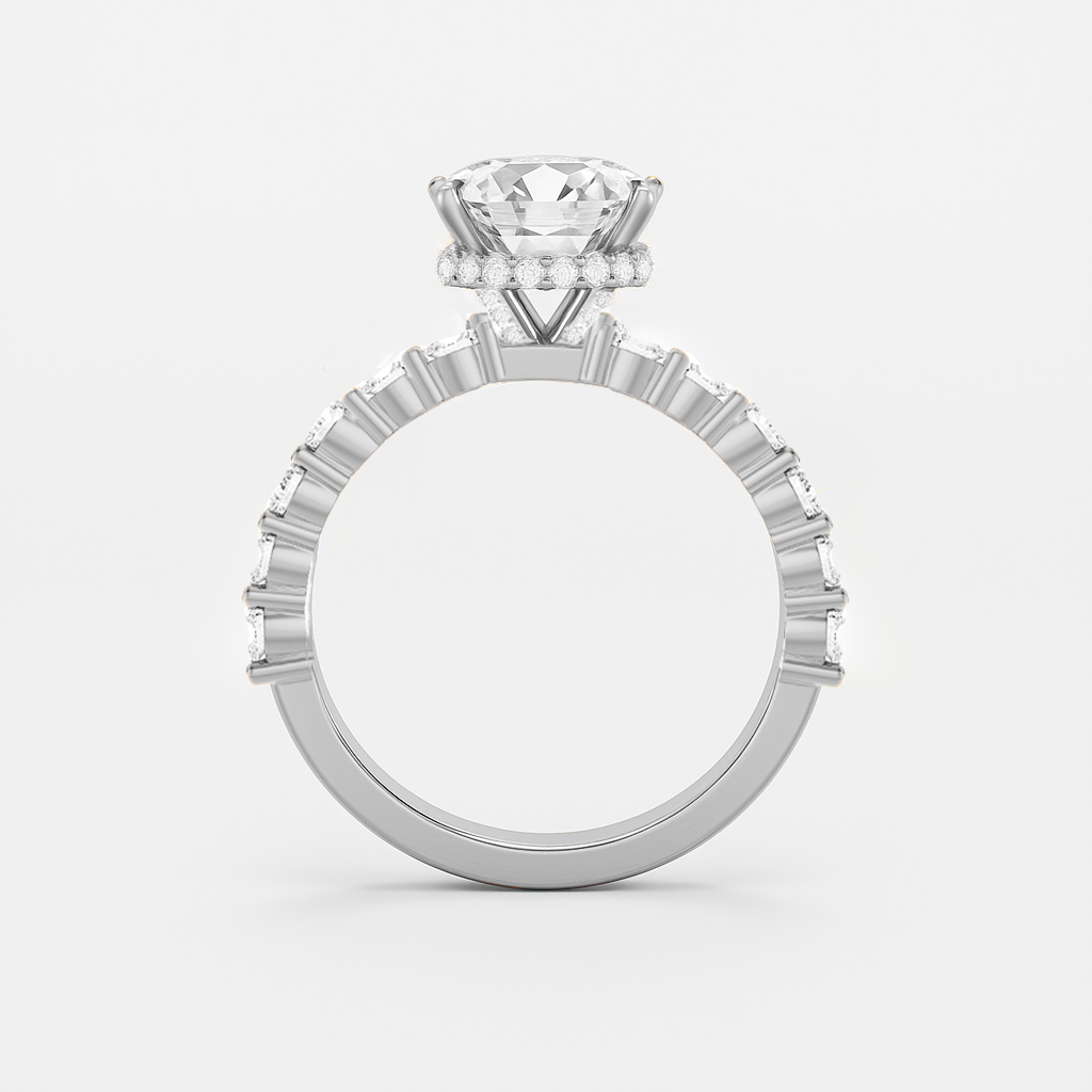 The Josephine Ring - Hidden Halo and Large Pave Band - Lab Grown Diamond