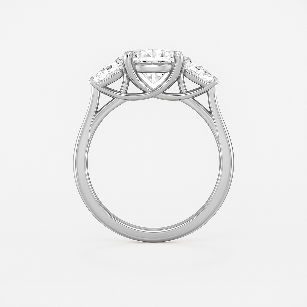 The Alexandra Ring - Lab Grown Diamond Trilogy With Pear Side Stones
