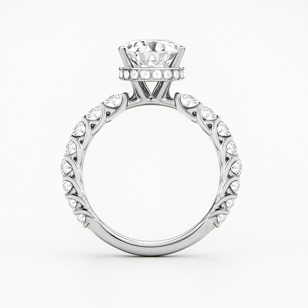 The Diana Ring - Lab Grown Diamond with Large Diamond Pave Band and Hidden Halo