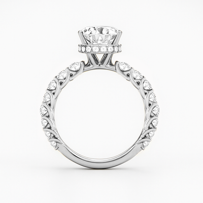 The Diana Ring - Lab Grown Diamond with Large Diamond Pave Band and Hidden Halo