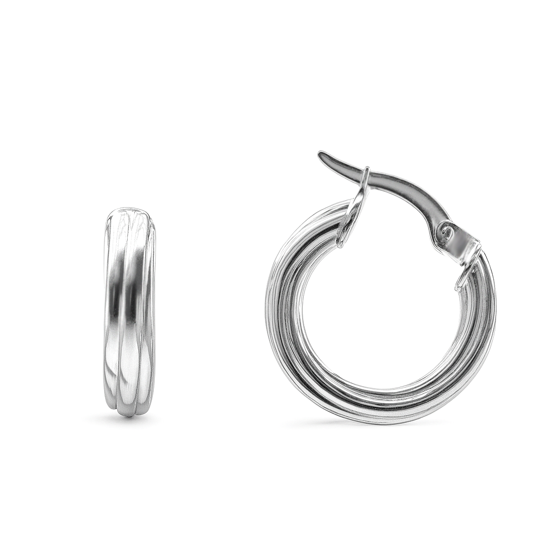 9K White Gold / 925 Sterling Silver Twist Hoop Earrings