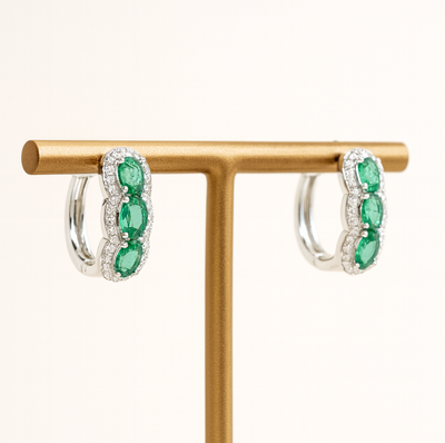 18K White Gold Emerald & Diamond Earrings