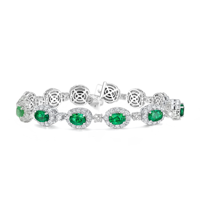 18K White Gold 4.72ct Emerald & 3.32ct Diamond Bracelet