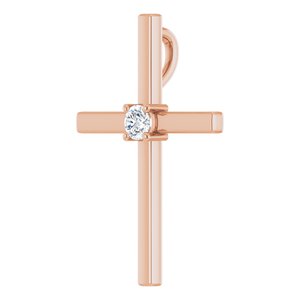 14K Rose 0.16 CT Natural Diamond Cross Pendant