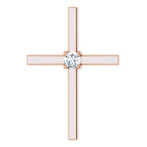 14K Rose 0.16 CT Natural Diamond Cross Pendant