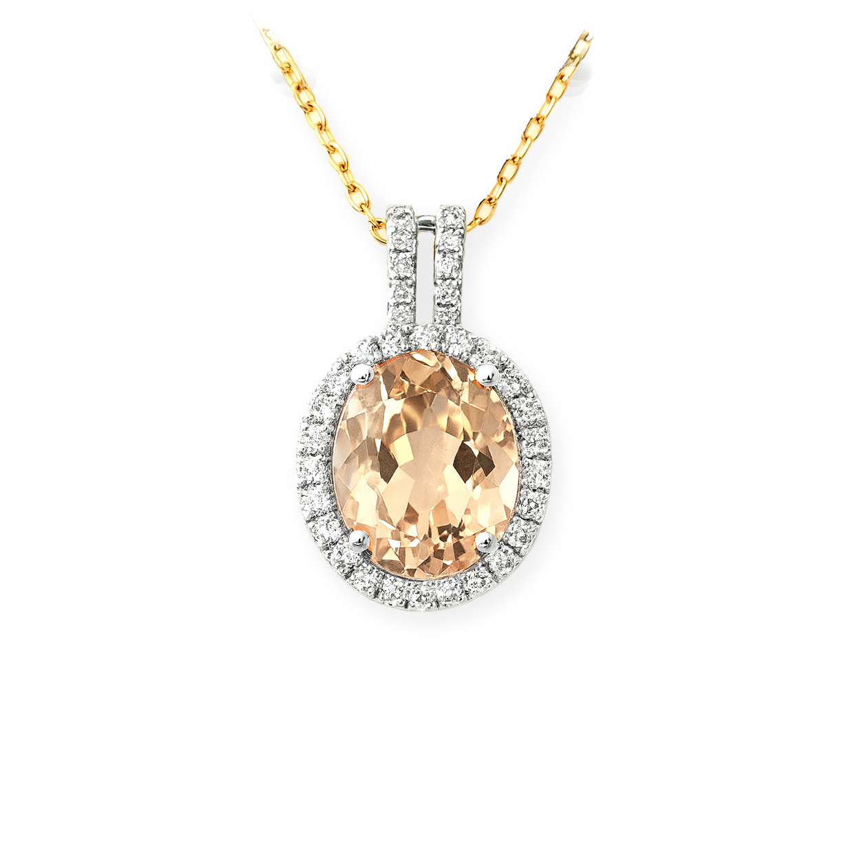 14K White Gold Morganite & Diamond Pendant