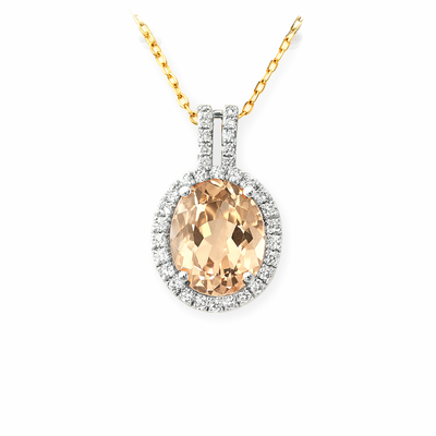 14K White Gold Morganite & Diamond Pendant
