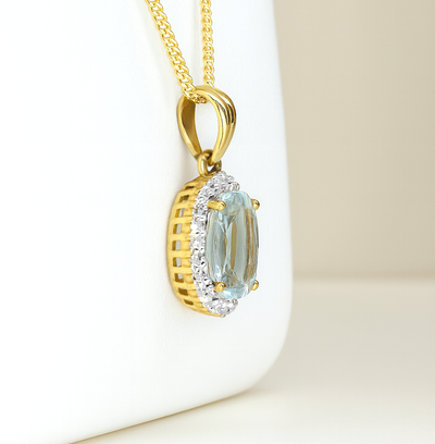 9K Yellow Gold Aquamarine & Diamond Pendant