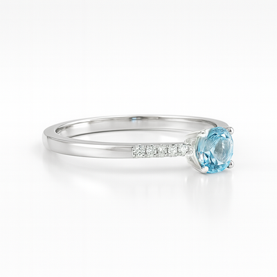 14K White Gold Aquamarine & Diamond Ring