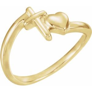 14K Yellow Cross & Heart Chastity Ring