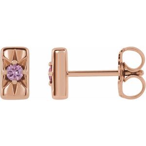 14K Rose Natural Pink Sapphire Bar Earrings