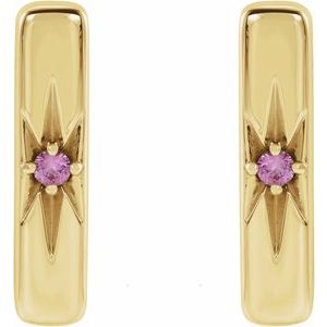 14K Yellow Natural Pink Sapphire Bar Earrings