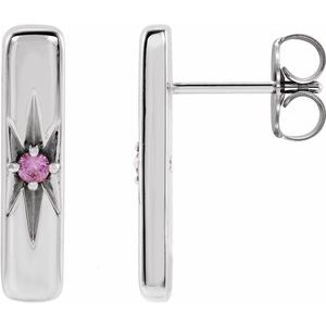 Sterling Silver Natural Pink Sapphire Bar Earrings