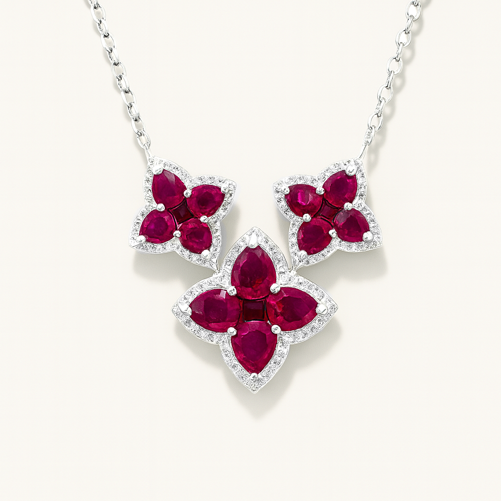 18k White Gold Ruby & Diamond Necklace