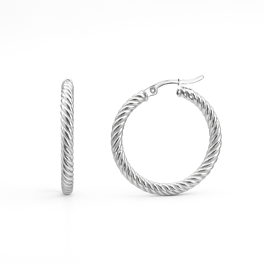 9K White Gold Twist Hoop Earrings
