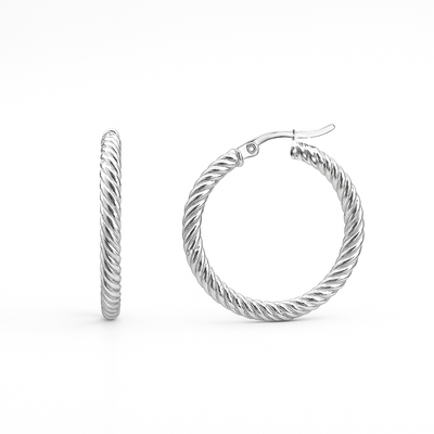 9K White Gold Twist Hoop Earrings