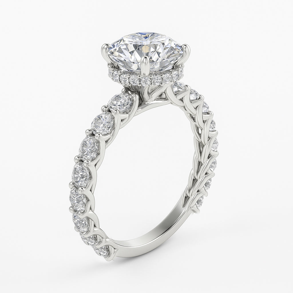 The Diana Ring - Lab Grown Diamond with Large Diamond Pave Band and Hidden Halo