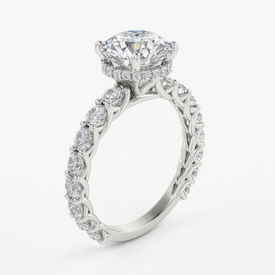 The Diana Ring - Lab Grown Diamond with Large Diamond Pave Band and Hidden Halo