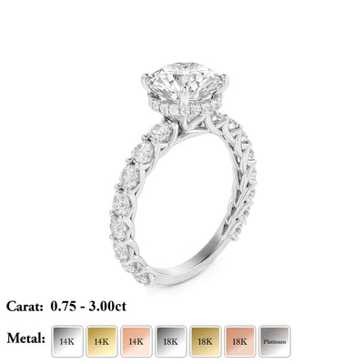The Diana Ring - Lab Grown Diamond with Large Diamond Pave Band and Hidden Halo