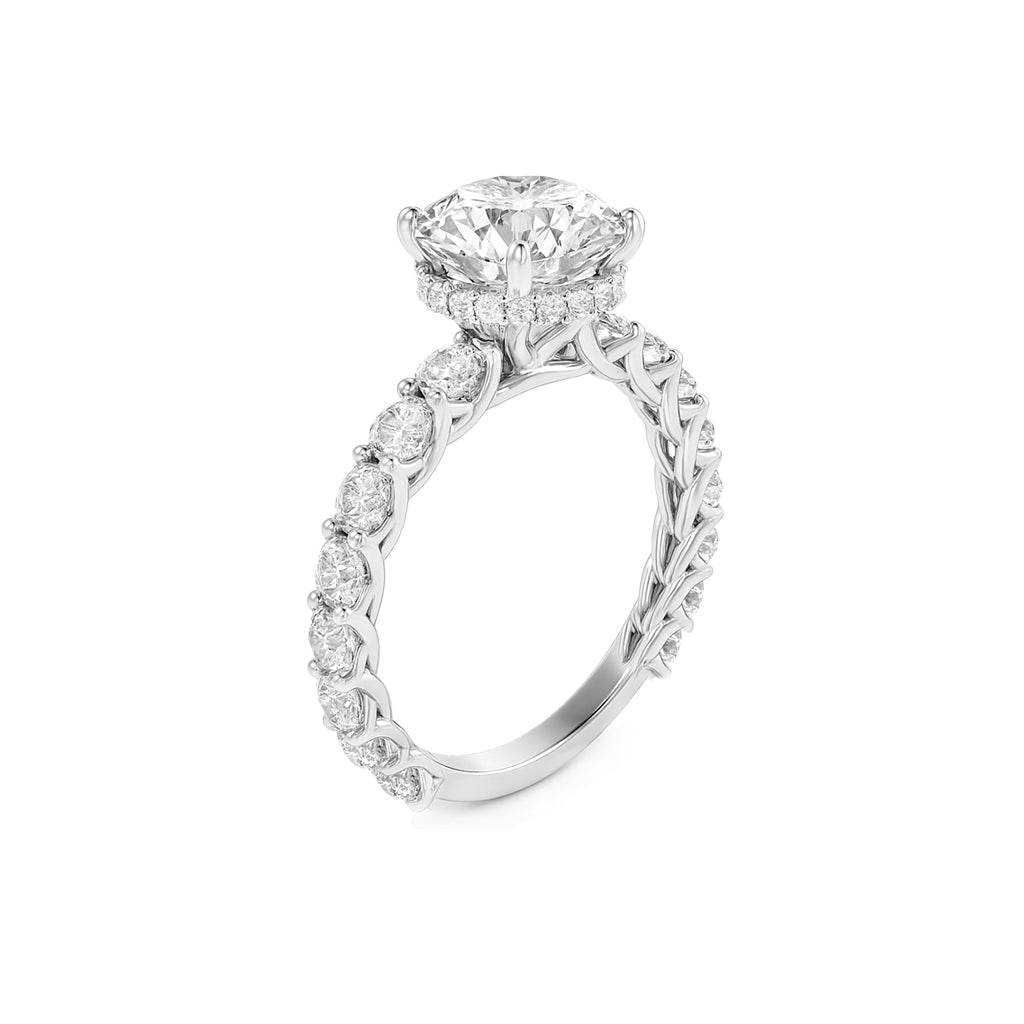 The Diana Ring - Lab Grown Diamond with Large Diamond Pave Band and Hidden Halo