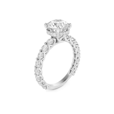The Diana Ring - Lab Grown Diamond with Large Diamond Pave Band and Hidden Halo