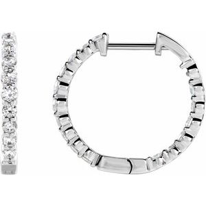 14K Yellow, White or Rose Gold 1 CTW Lab-Grown Diamond Inside-Outside Hinged 19.3 mm Hoop Earrings