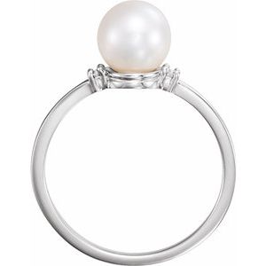 Platinum Cultured White Freshwater Pearl & .025 CTW Natural Diamond Ring
