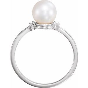 Sterling Silver Cultured White Freshwater Pearl & .025 CTW Natural Diamond Ring