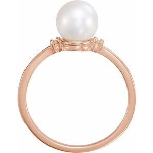 14K Rose Cultured White Freshwater Pearl & .025 CTW Natural Diamond Ring