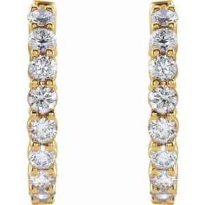 14K Yellow, White or Rose Gold 1 CTW Lab-Grown Diamond Inside-Outside Hinged 19.3 mm Hoop Earrings