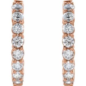 14K Yellow, White or Rose Gold 1 CTW Lab-Grown Diamond Inside-Outside Hinged 19.3 mm Hoop Earrings