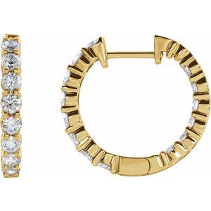 14K Yellow, White or Rose Gold 1 CTW Lab-Grown Diamond Inside-Outside Hinged 19.3 mm Hoop Earrings