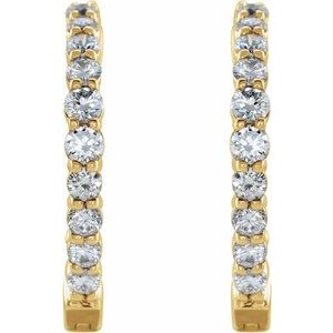 14K Yellow or White, Rose Gold 1CTW Natural Diamond Inside-Outside Hinged 19.3 mm Hoop Earrings