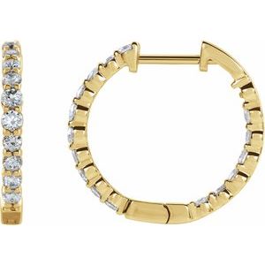 14K Yellow or White, Rose Gold 1CTW Natural Diamond Inside-Outside Hinged 19.3 mm Hoop Earrings