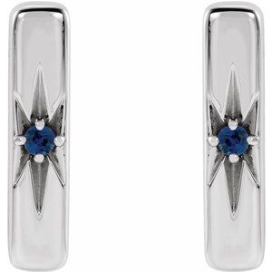 14K White Natural Blue Sapphire Bar Earrings