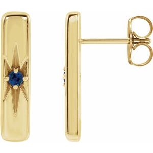 14K Yellow Natural Blue Sapphire Bar Earrings