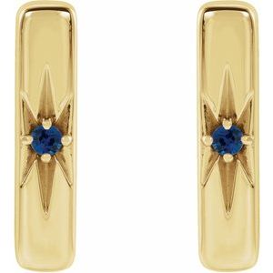 14K Yellow Natural Blue Sapphire Bar Earrings