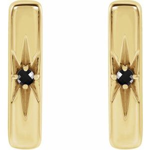 14K Yellow Natural Black Onyx Bar Earrings