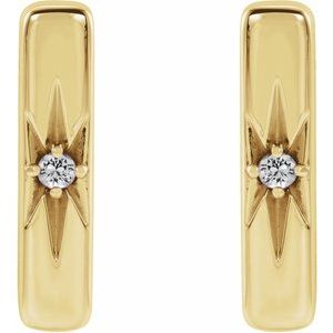 14K Yellow Natural White Sapphire Bar Earrings