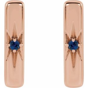 14K Rose Natural Blue Sapphire Bar Earrings