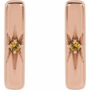 14K Rose Natural Yellow Sapphire Bar Earrings