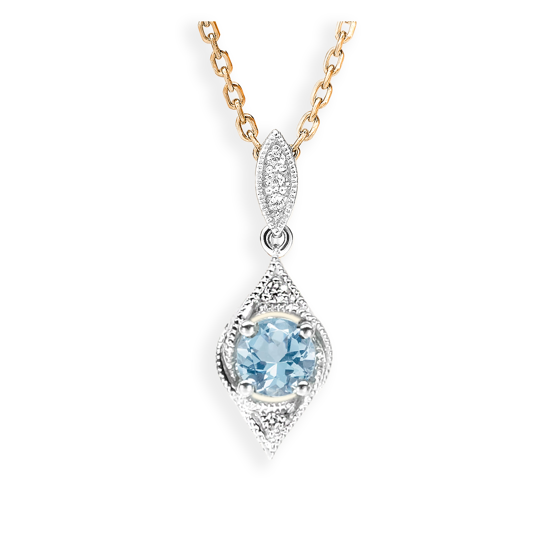 14K White Gold Aquamarine & Diamond Pendant