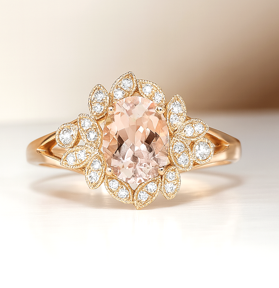 14K Rose Gold Morganite & Diamond Ring