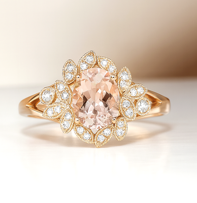 14K Rose Gold Morganite & Diamond Ring