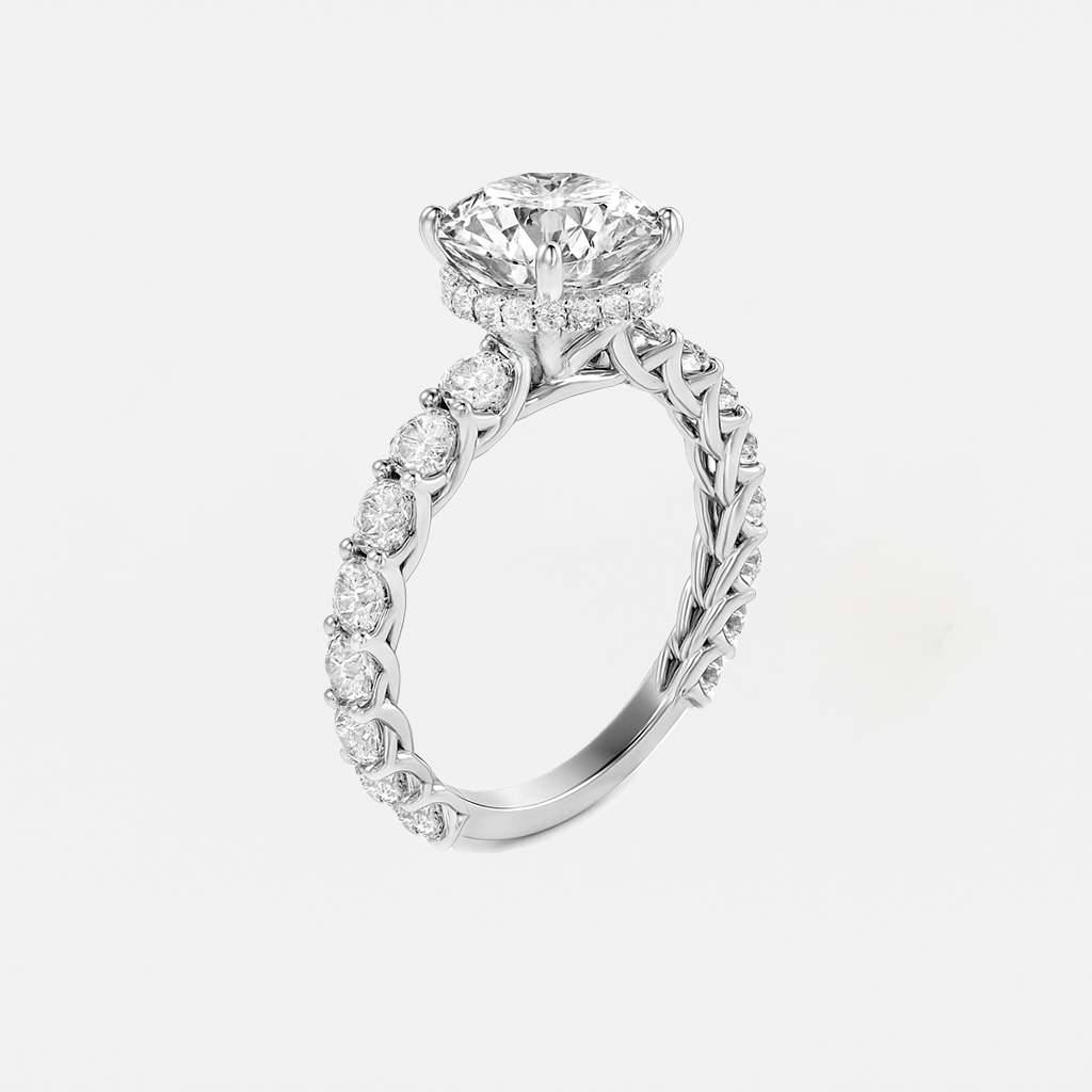 The Diana Ring - Lab Grown Diamond with Large Diamond Pave Band and Hidden Halo