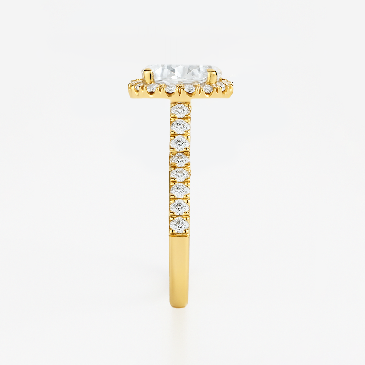 The Juliana Ring – Diamond Halo Solitaire with Pavé Shoulders