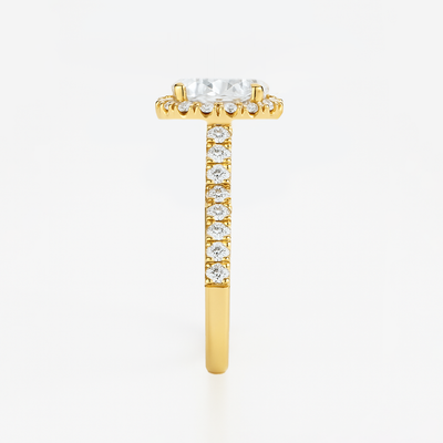 The Juliana Ring – Diamond Halo Solitaire with Pavé Shoulders