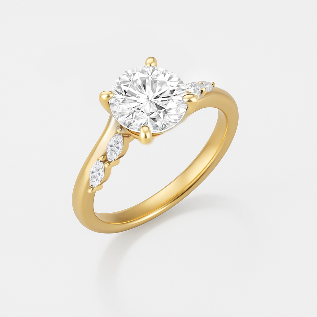 The Melanie Ring - Round Diamond with Marquise Accents